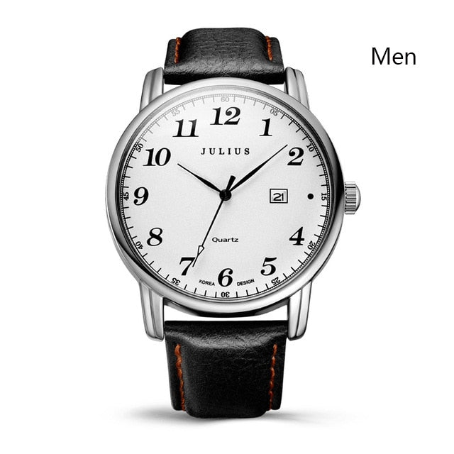 Julius Brand Watches Men Woman Quartz Business Couple Watch Casual Date Waterproof Leather Wristwatch Clock Relogio Masculino