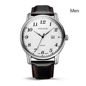 Julius Brand Watches Men Woman Quartz Business Couple Watch Casual Date Waterproof Leather Wristwatch Clock Relogio Masculino