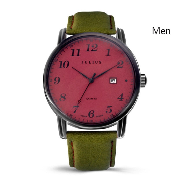 Julius Brand Watches Men Woman Quartz Business Couple Watch Casual Date Waterproof Leather Wristwatch Clock Relogio Masculino