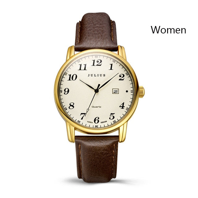 Julius Brand Watches Men Woman Quartz Business Couple Watch Casual Date Waterproof Leather Wristwatch Clock Relogio Masculino