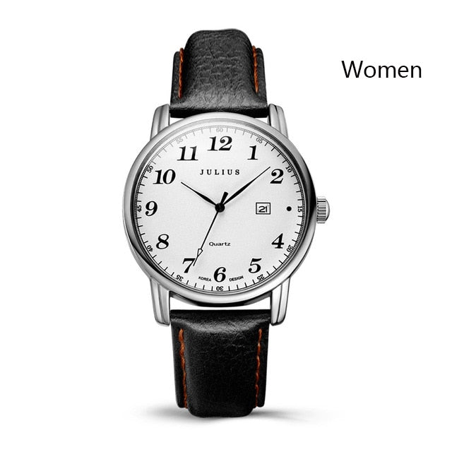 Julius Brand Watches Men Woman Quartz Business Couple Watch Casual Date Waterproof Leather Wristwatch Clock Relogio Masculino