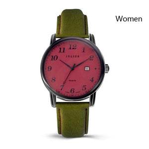 Julius Brand Watches Men Woman Quartz Business Couple Watch Casual Date Waterproof Leather Wristwatch Clock Relogio Masculino