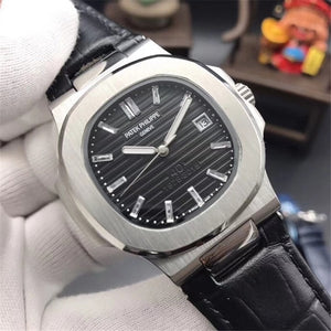 Patek- Philippe- New Automatic Mechanical Men Watch Silver Blue Stainless Steel Transparent Sapphire Glass Glide Watches 9633